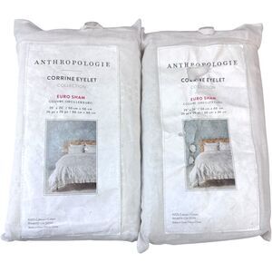 Anthropologie Corrine Eyelet Collection White Cotton Lace Euro Sham Pair NEW